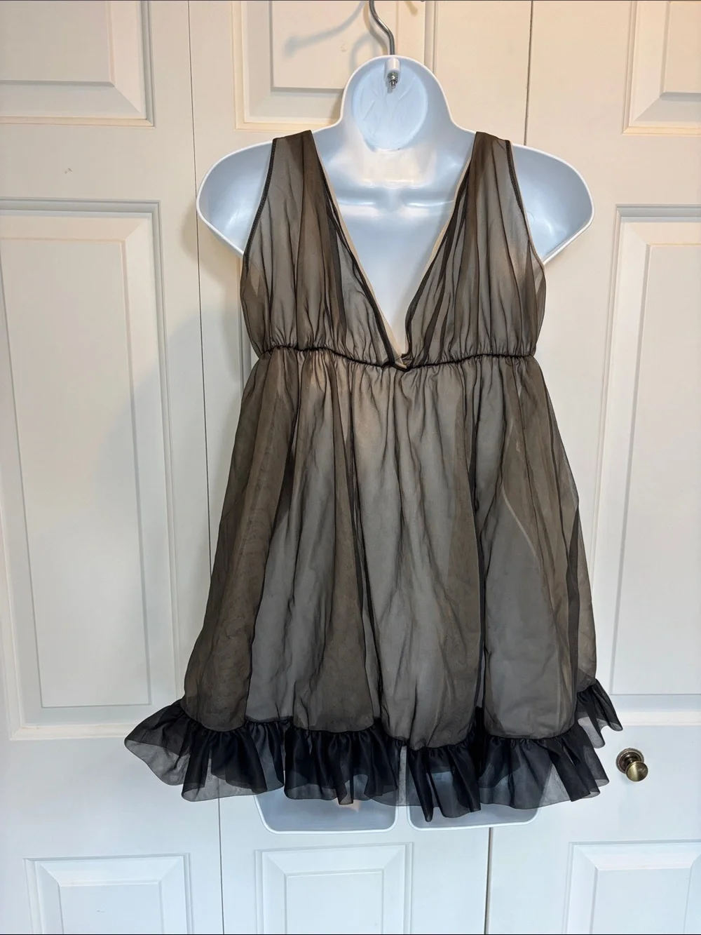Vintage Black Sheer Chiffon Peignoir Babydoll Top - Picture 3 of 8